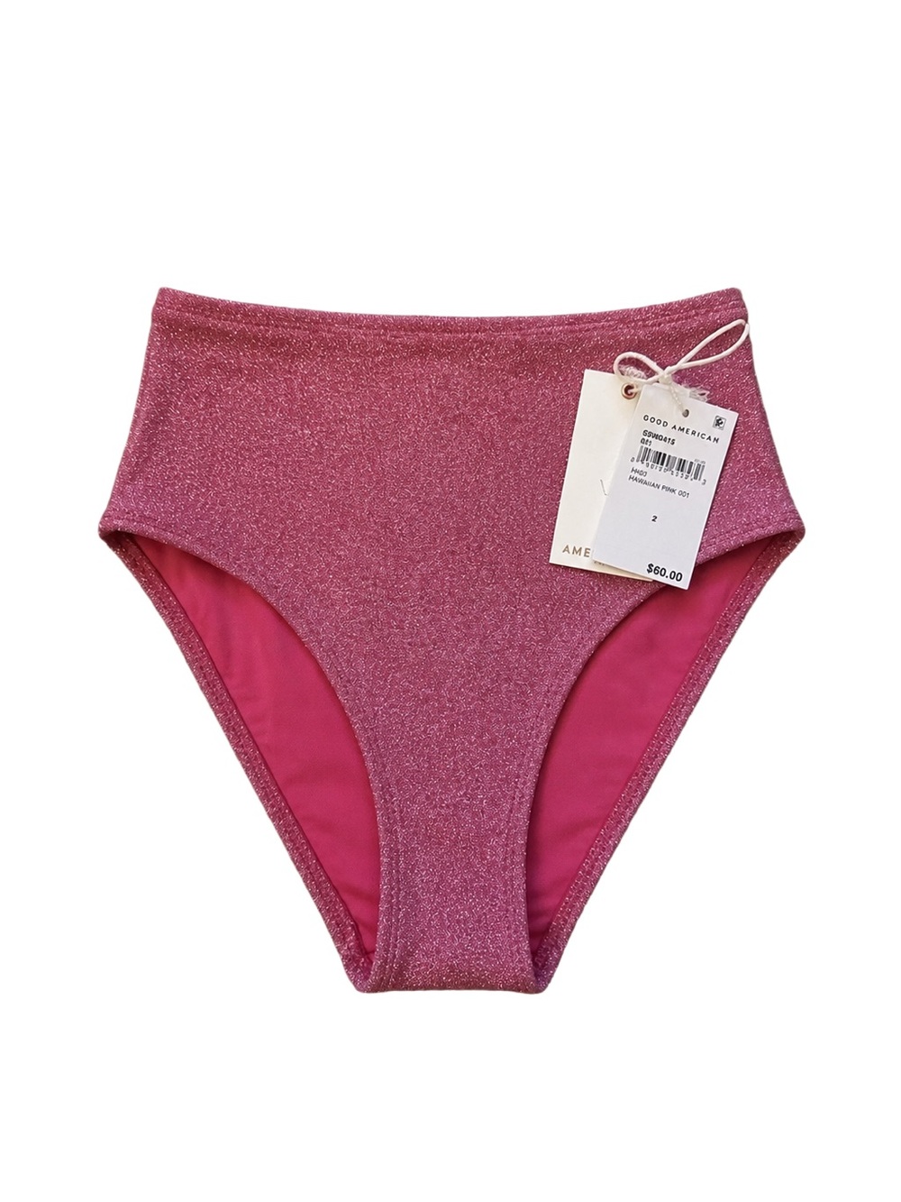 NWT Good American Hawaiian Pink001 Sparkle High Rise Better Bikini Bottom M (2) - Picture 2 of 3